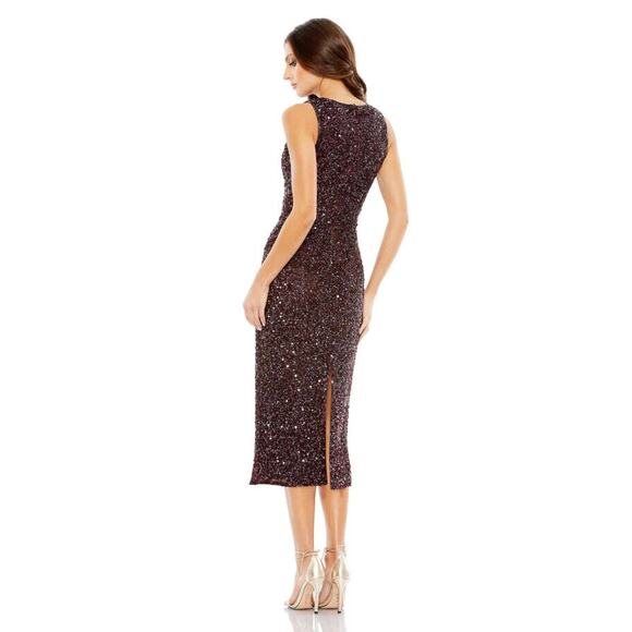New Mac Duggal Dress 2 Red Burgundy Sleeveless Sequined Midi Sheath 5526 - Picture 4 of 11